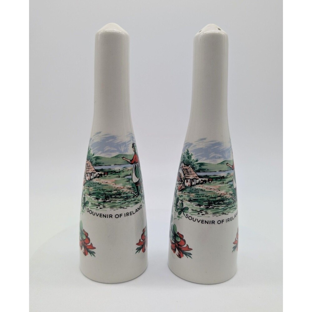 Old Foley James Kent Souvenir Of Ireland Salt Pepper Shakers W/Stoppers